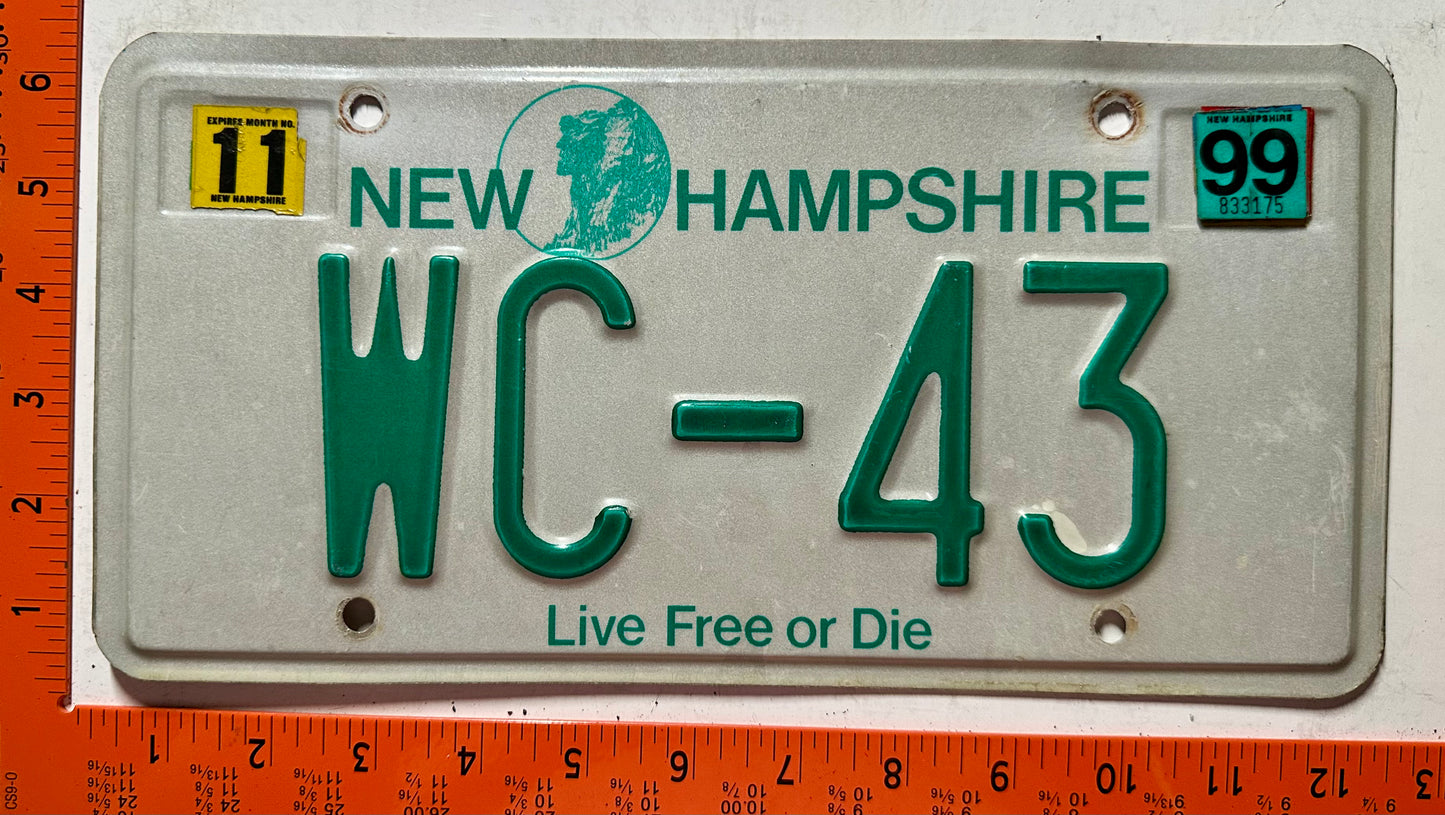 1999 New Hampshire #WC-43 Passenger Vanity License Plate
