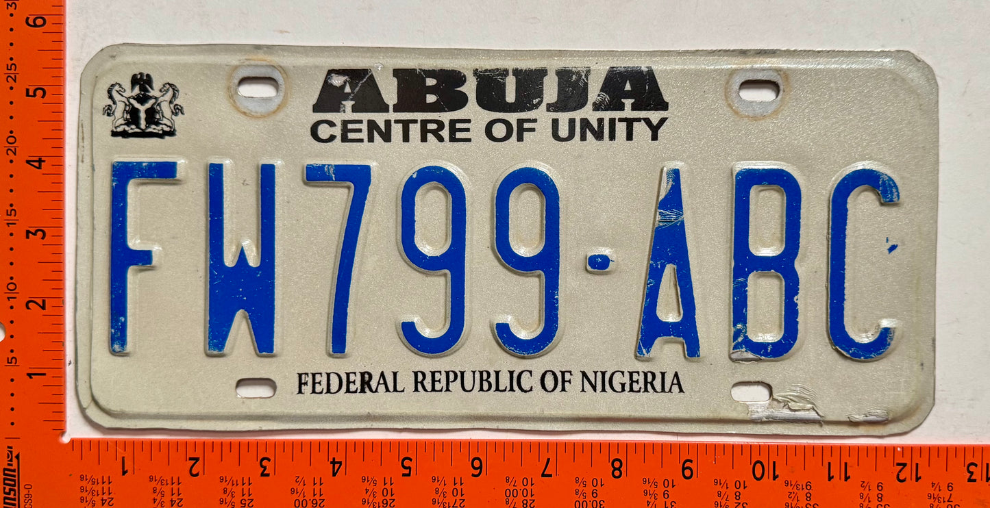 undated Nigeria #FW799-ABC Passenger License Plate