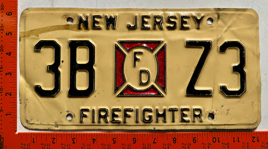 undated New Jersey #3B Z3 Firefighter License Plate
