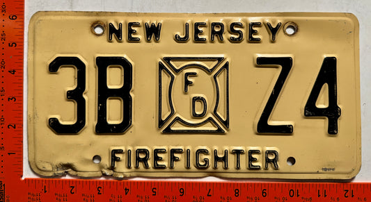 undated New Jersey #3B Z4 Firefighter License Plate