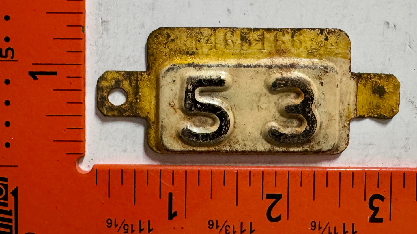 1953 New Jersey #1465166 Passenger License Plate Date Tab