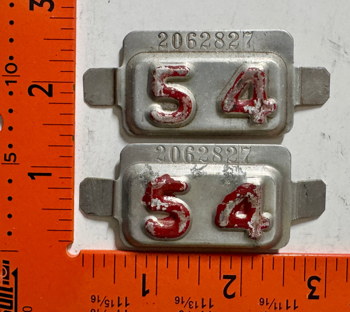 1954 New Jersey #2062827 Passenger License Plate Date Tab (Pair)