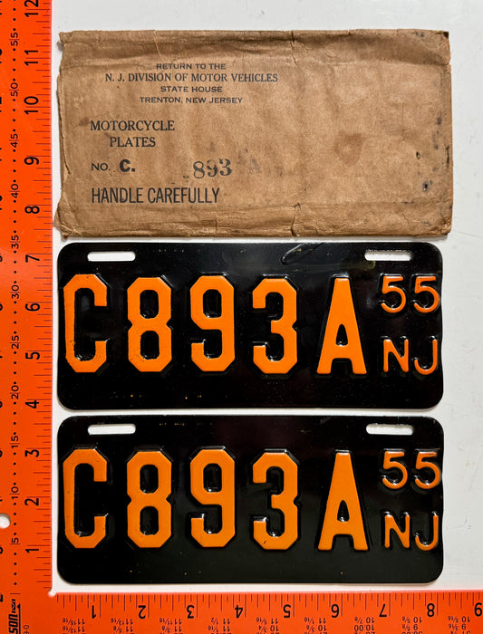 1955 New Jersey #C893A Motorcycle License Plate PAIR