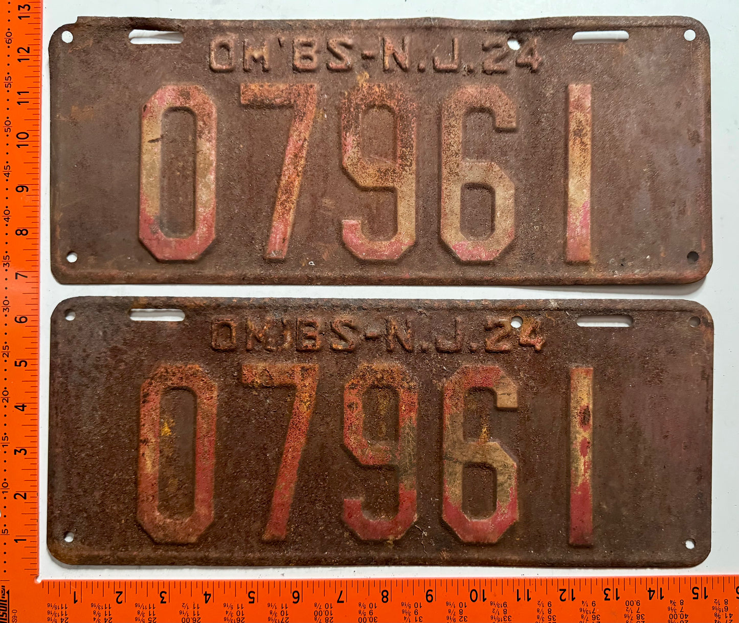 1924 New Jersey #07961 Omnibus License Plate (Pair)