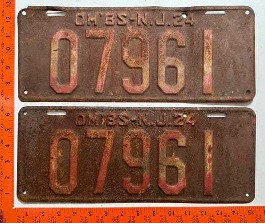 1924 New Jersey #07961 Omnibus License Plate (Pair)