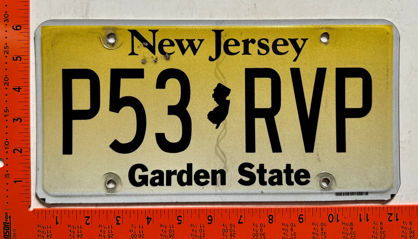 undated New Jersey #P53-RVP Passenger License Plate
