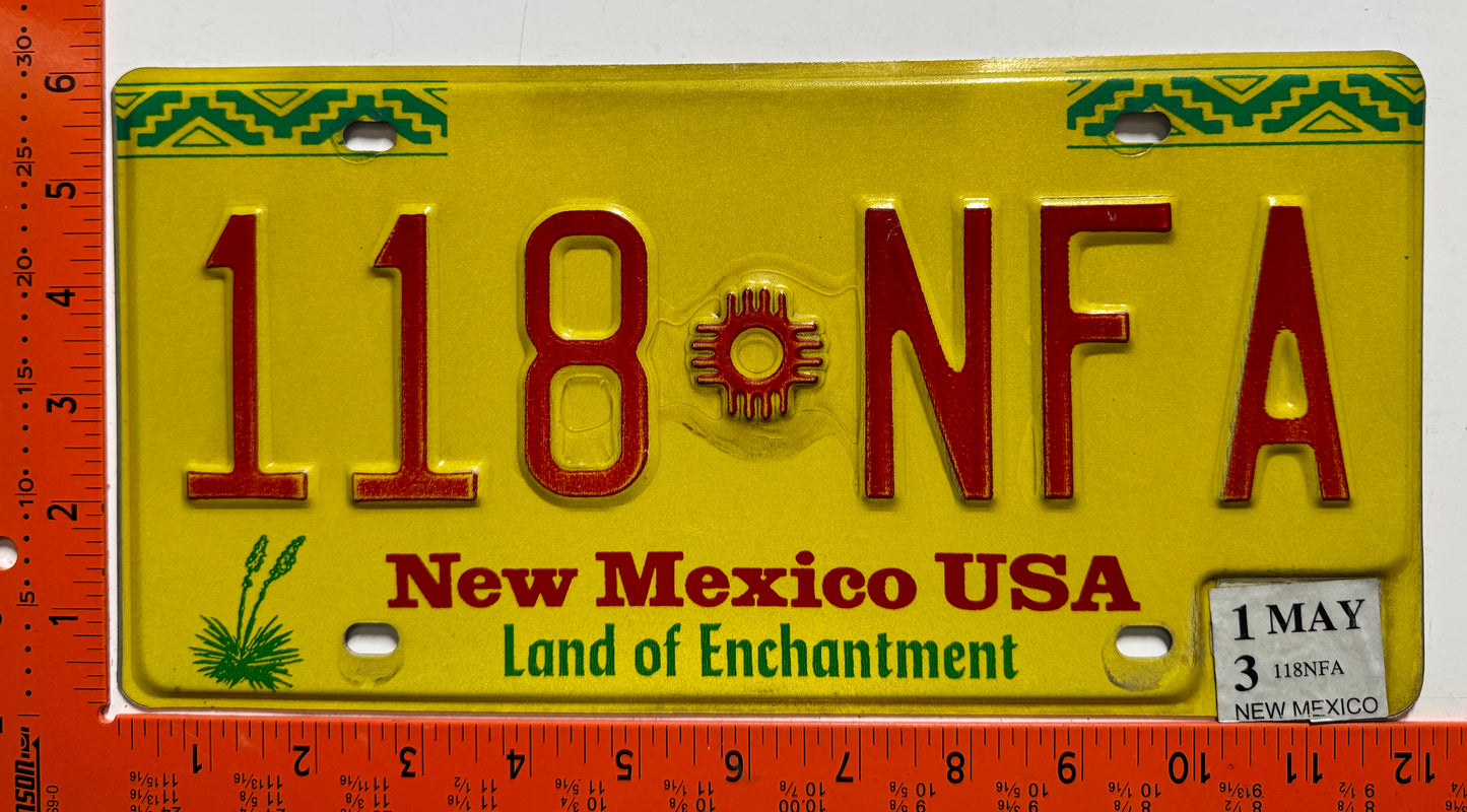 2013 New Mexico #118 NFA Passenger License Plate