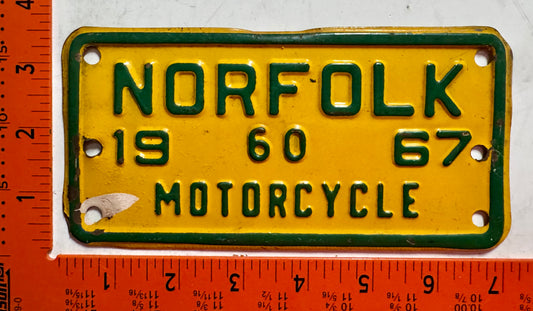 1967 Norfolk, Virginia #60 Motorcycle License Plate