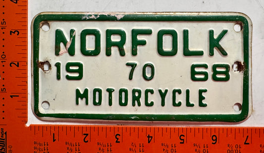 1968 Norfolk, Virginia #70 Motorcycle License Plate
