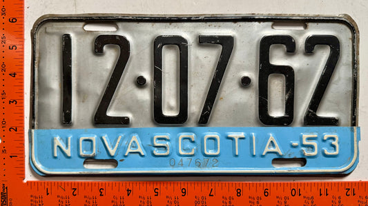 1953 Nova Scotia #12-07-62 Passenger License Plate