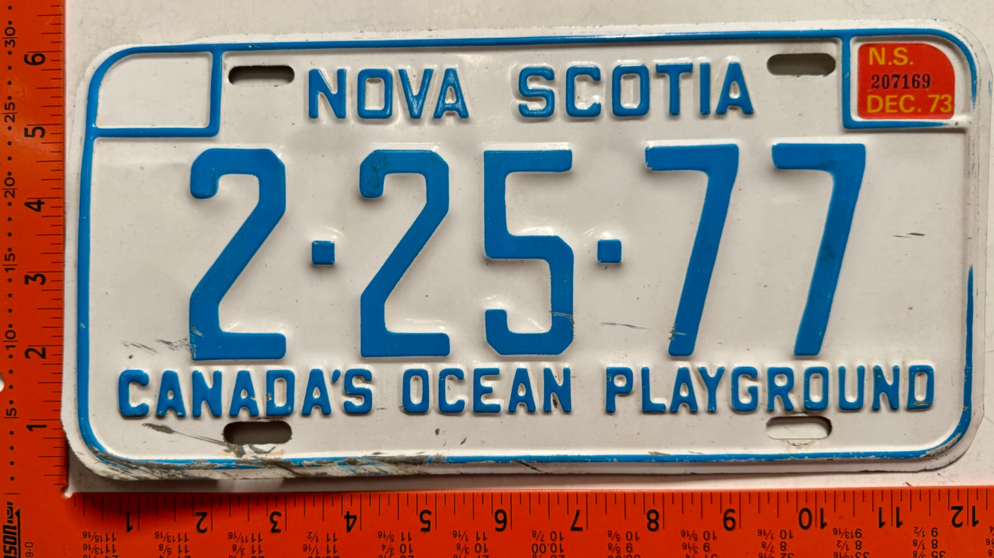 1973 Nova Scotia #2-25-77 Passenger License Plate