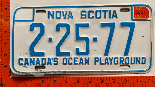1973 Nova Scotia #2-25-77 Passenger License Plate