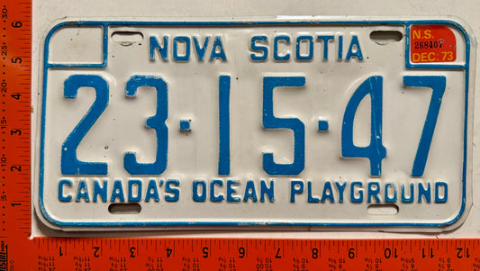 1973 Nova Scotia #23-15-47 Passenger License Plate