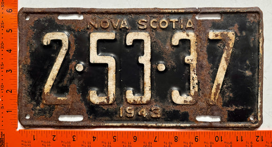 1943 Nova Scotia #2-53-37 Passenger License Plate