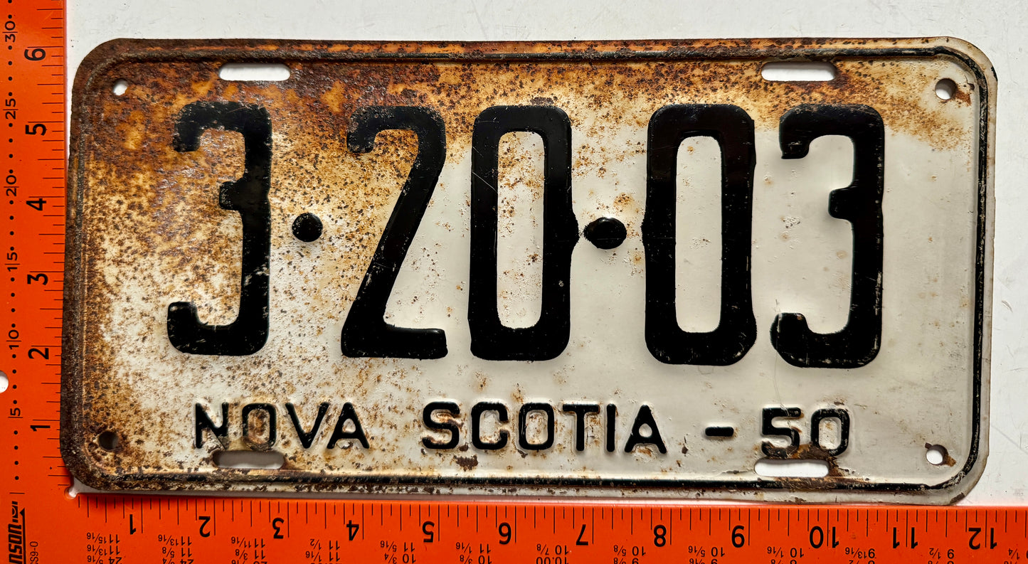 1950 Nova Scotia #3-20-03 Passenger License Plate