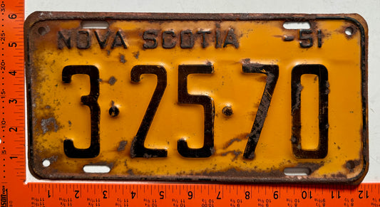 1951 Nova Scotia #3-25-70 Passenger License Plate