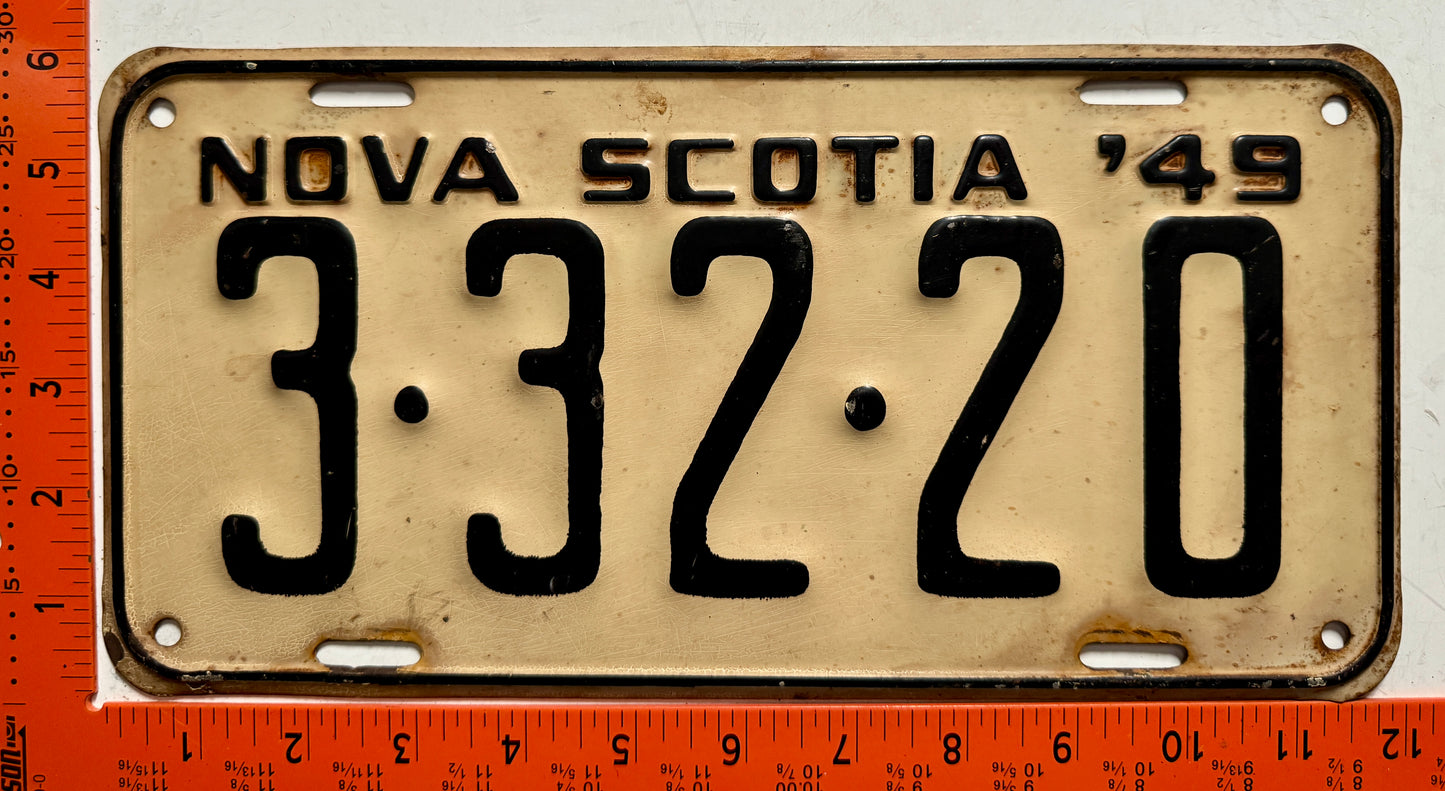 1949 Nova Scotia #3-32-20 Passenger License Plate