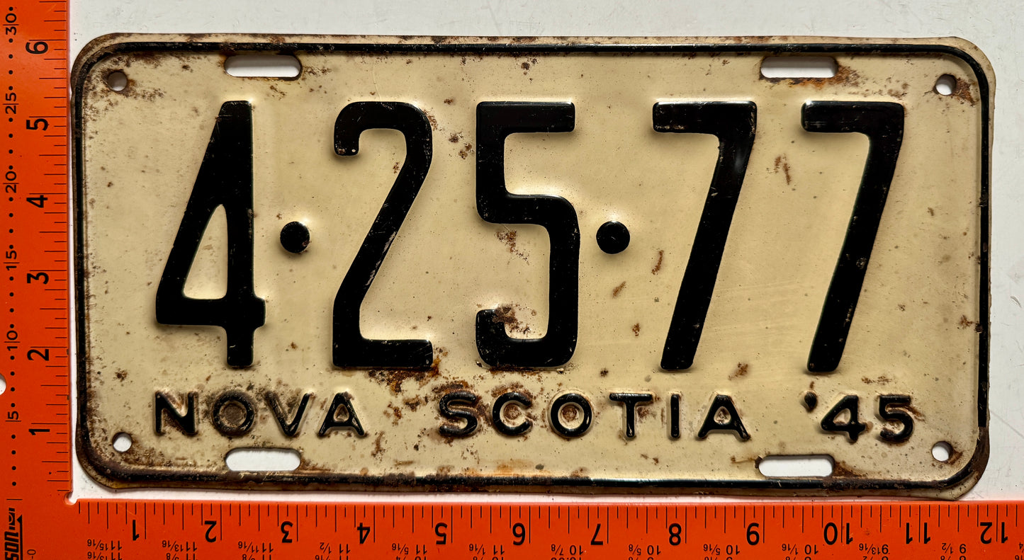 1945 Nova Scotia #4-25-77 Passenger License Plate