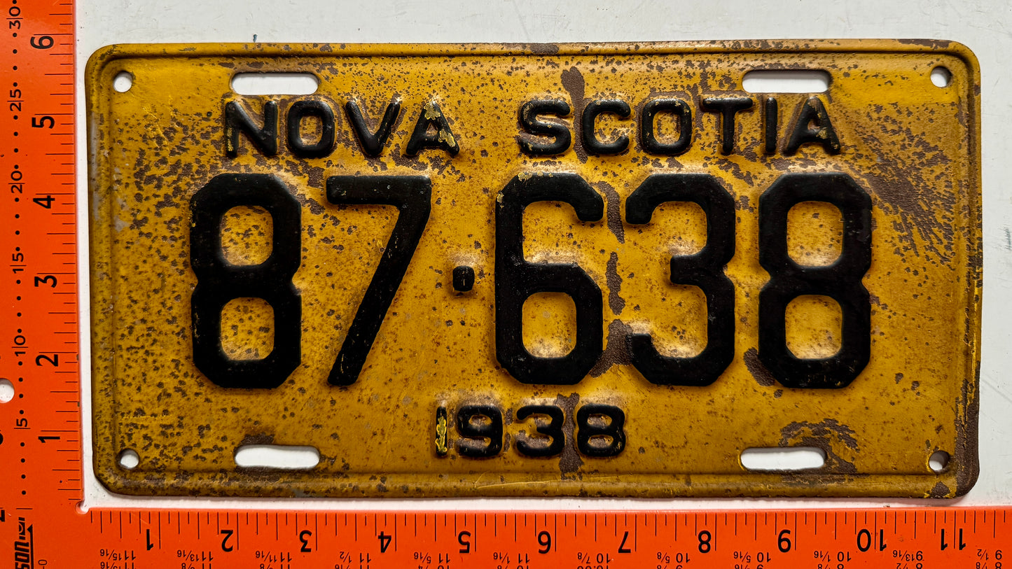 1938 Nova Scotia #87-638 Passenger License Plate