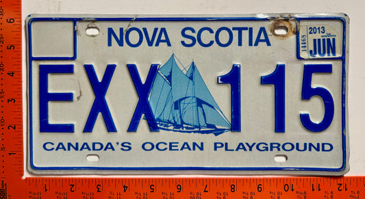 2013 Nova Scotia #EXX 115 Passenger License Plate