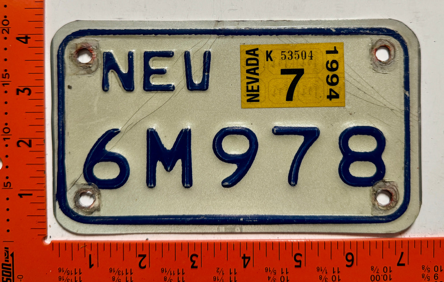 1994 Nevada #6M978 Motorcycle License Plate