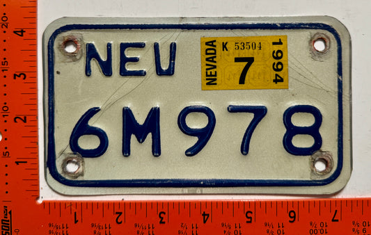 1994 Nevada #6M978 Motorcycle License Plate