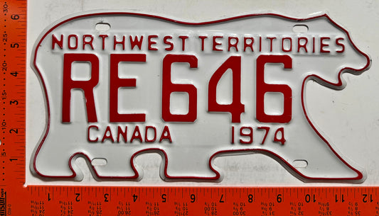 1974 Northwest Territories #RE 646 Rental License Plate