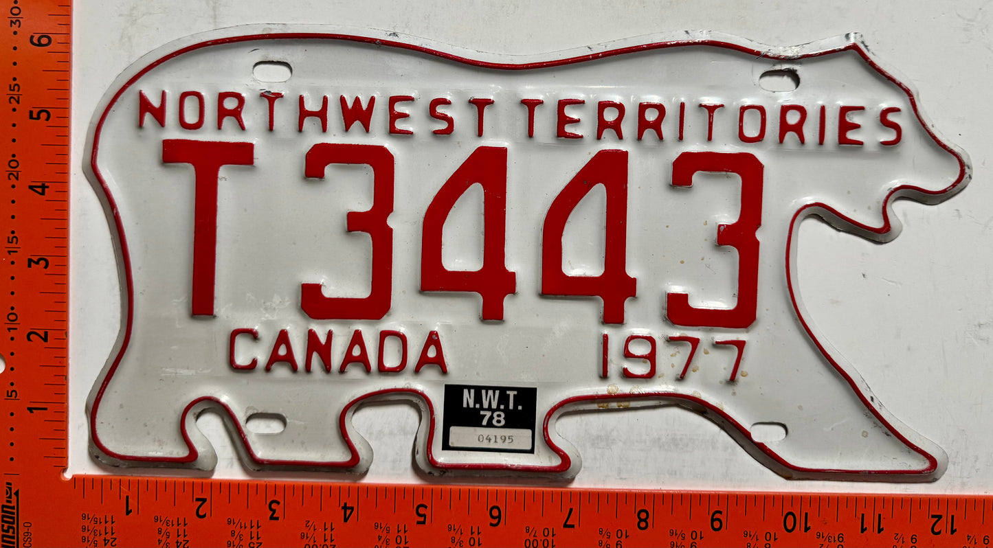 1978 Northwest Territories #T 3443 Trailer License Plate