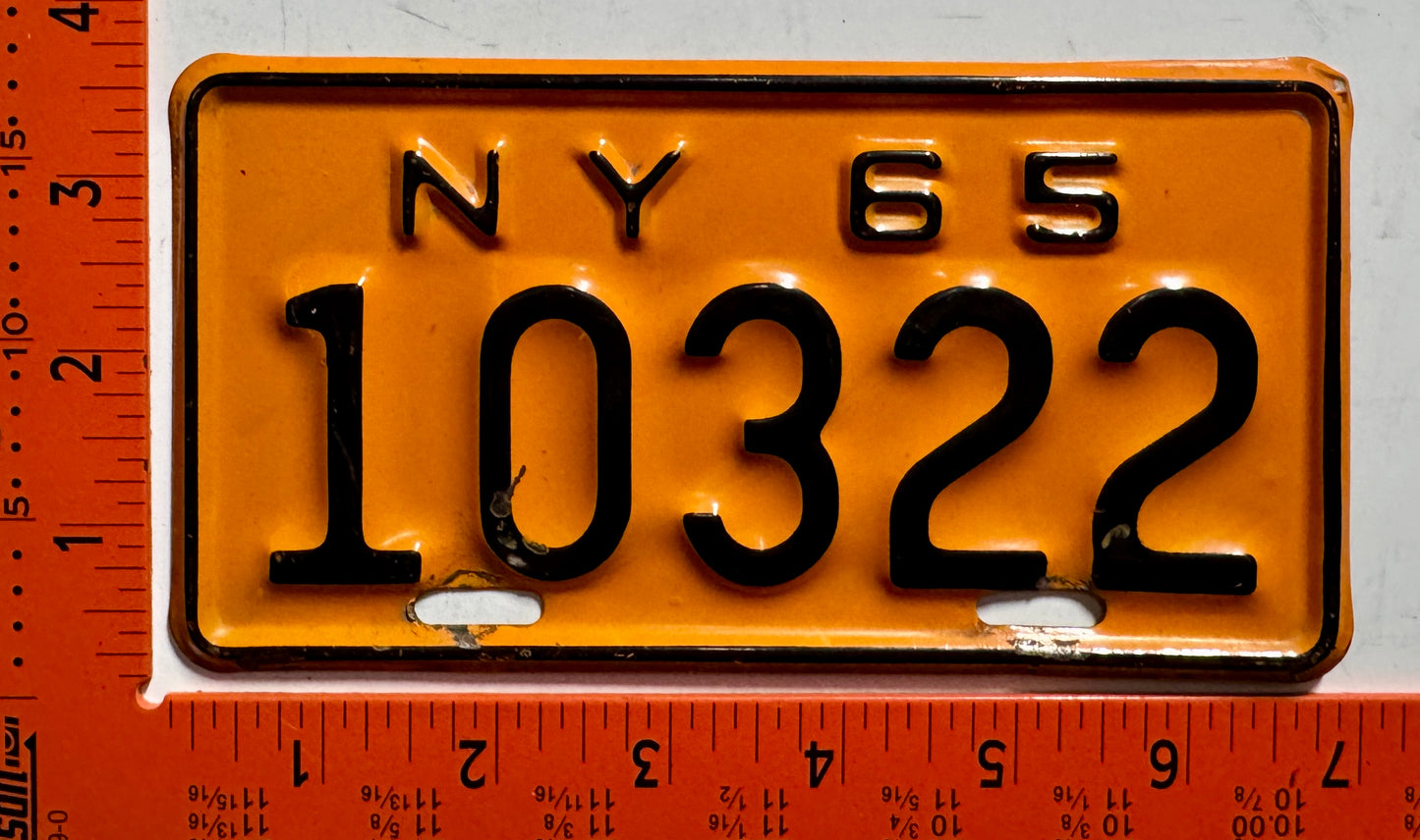 1965 New York #10322 Motorcycle License Plate