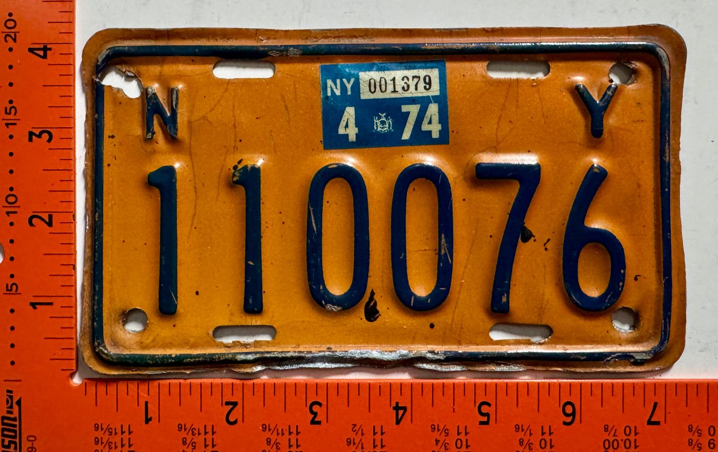 1974 New York #110076 Motorcycle License Plate