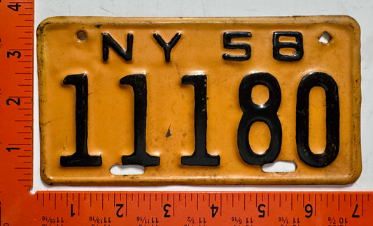 1958 New York #11180 Motorcycle License Plate (Repaint)