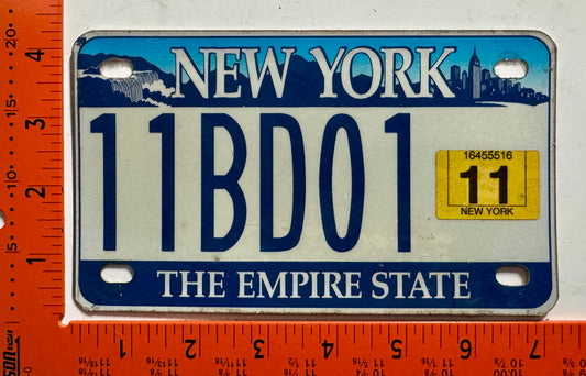 2011 New York #11BD01 Motorcycle License Plate
