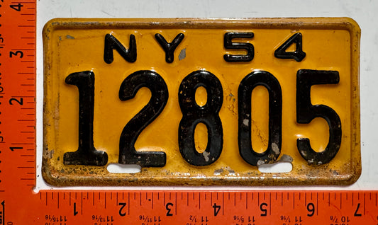 1954 New York #12805 Motorcycle License Plate
