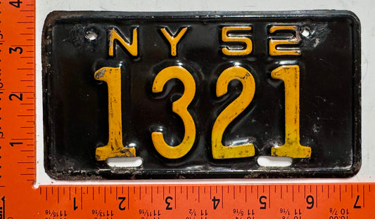 1952 New York #1321 Motorcycle License Plate