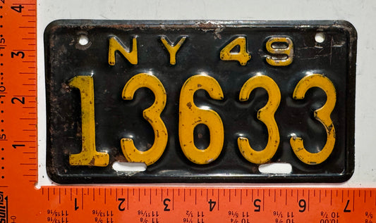1949 New York #13633 Motorcycle License Plate