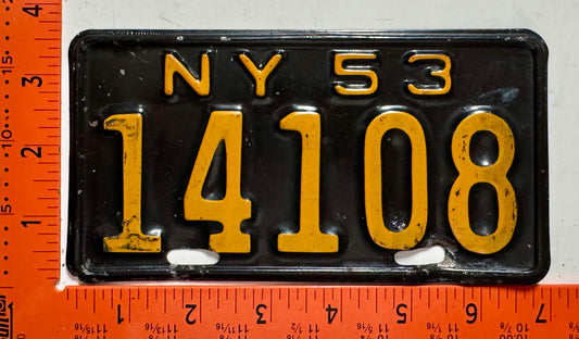1953 New York #14108 Motorcycle License Plate