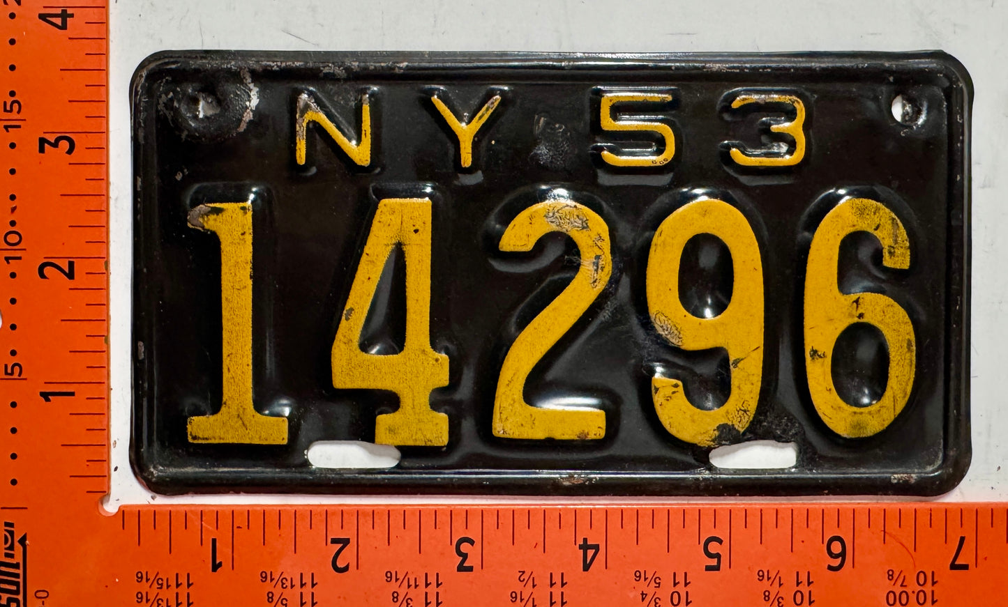 1953 New York #14296 Motorcycle License Plate