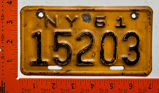 1961 New York #15203 Motorcycle License Plate