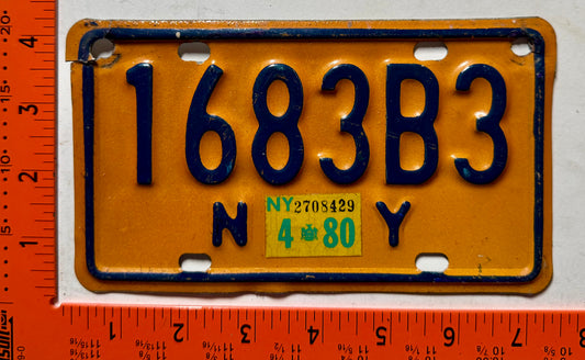 1980 New York #1383B3 Motorcycle License Plate