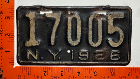 1926 New York #17005 Motorcycle License Plate