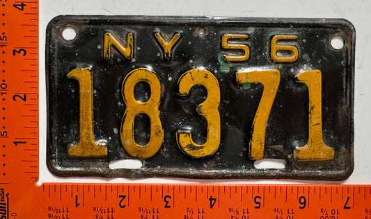 1956 New York #18371 Motorcycle License Plate