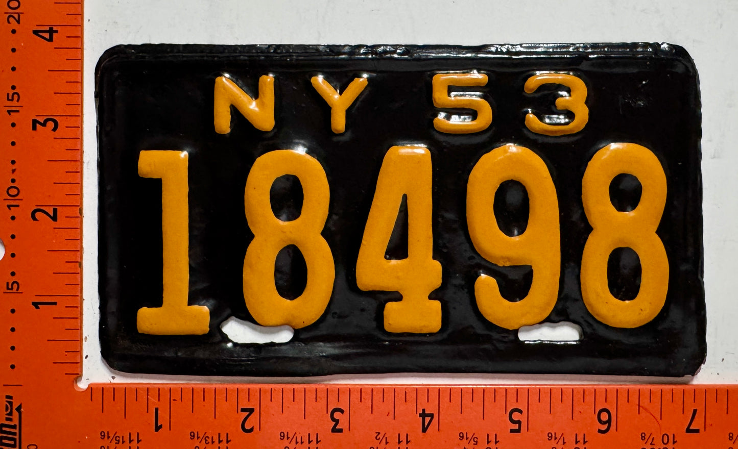 1953 New York #18498 Motorcycle License Plate (Repaint)