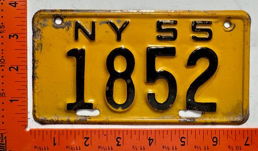 1955 New York #1852 Motorcycle License Plate