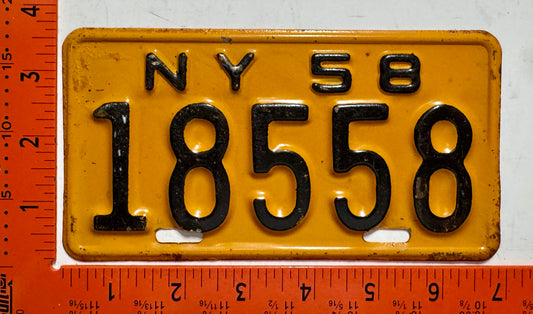 1958 New York #18558 Motorcycle License Plate