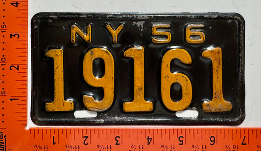 1956 New York #19161 Motorcycle License Plate