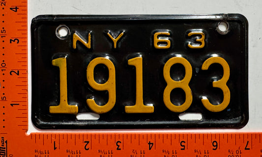 1963 New York #19183 Motorcycle License Plate