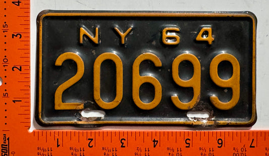 1964 New York #20699 Motorcycle License Plate