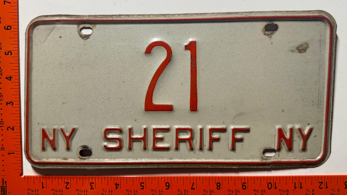 1973 base New York #21 Sheriff License Plate