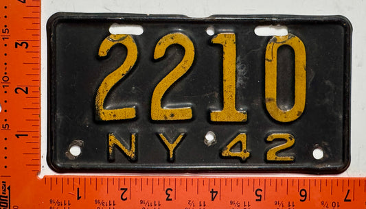 1942 New York #2210 Motorcycle License Plate