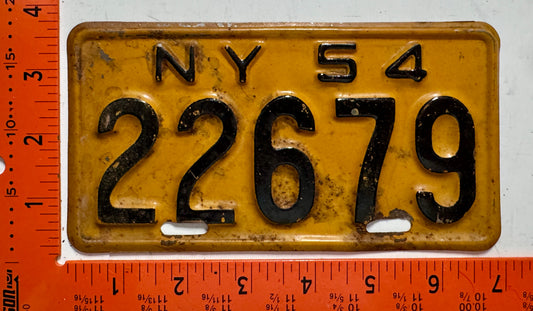 1954 New York #22679 Motorcycle License Plate